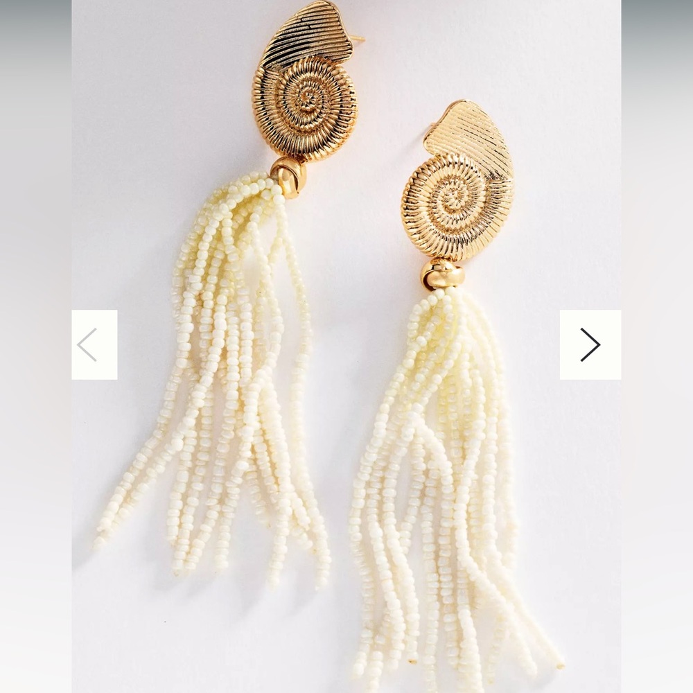 Anthropologie white Shell Tassel Drop beaded Earrings